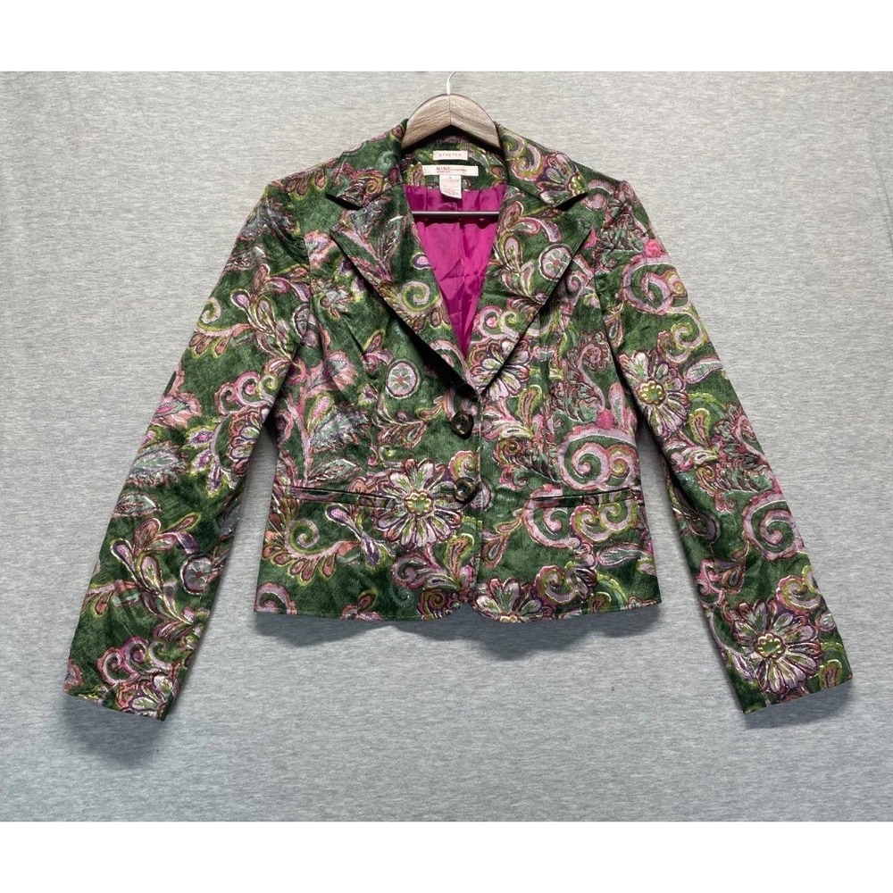 Nine & Company by Nine West Corduroy Blazer Jacket Womens 8 Green Paisley Floral